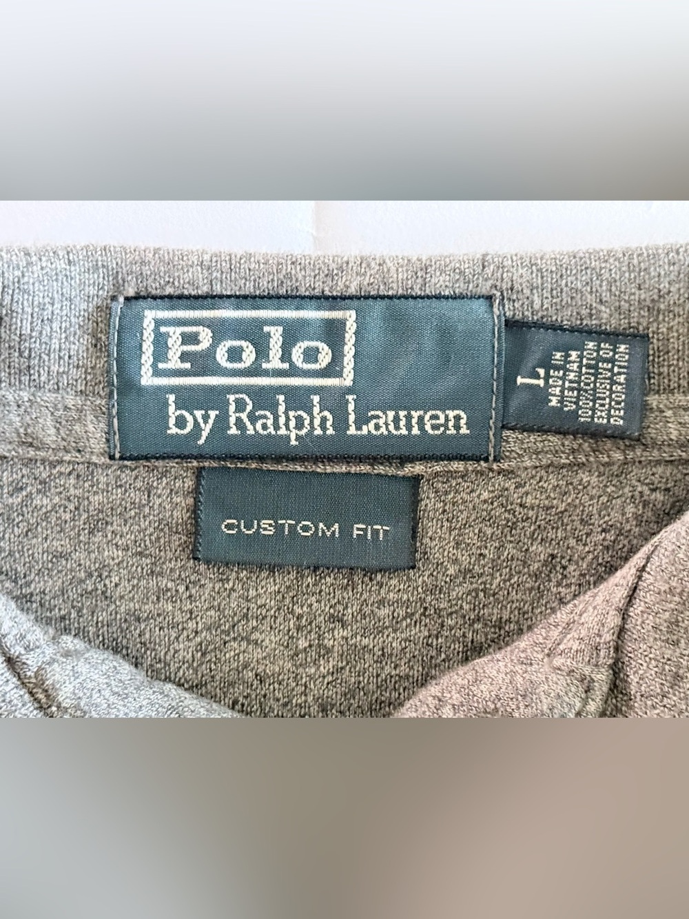 Ralph Lauren Gray Polo Shirt with Navy Pony Mens Large Custom Fit